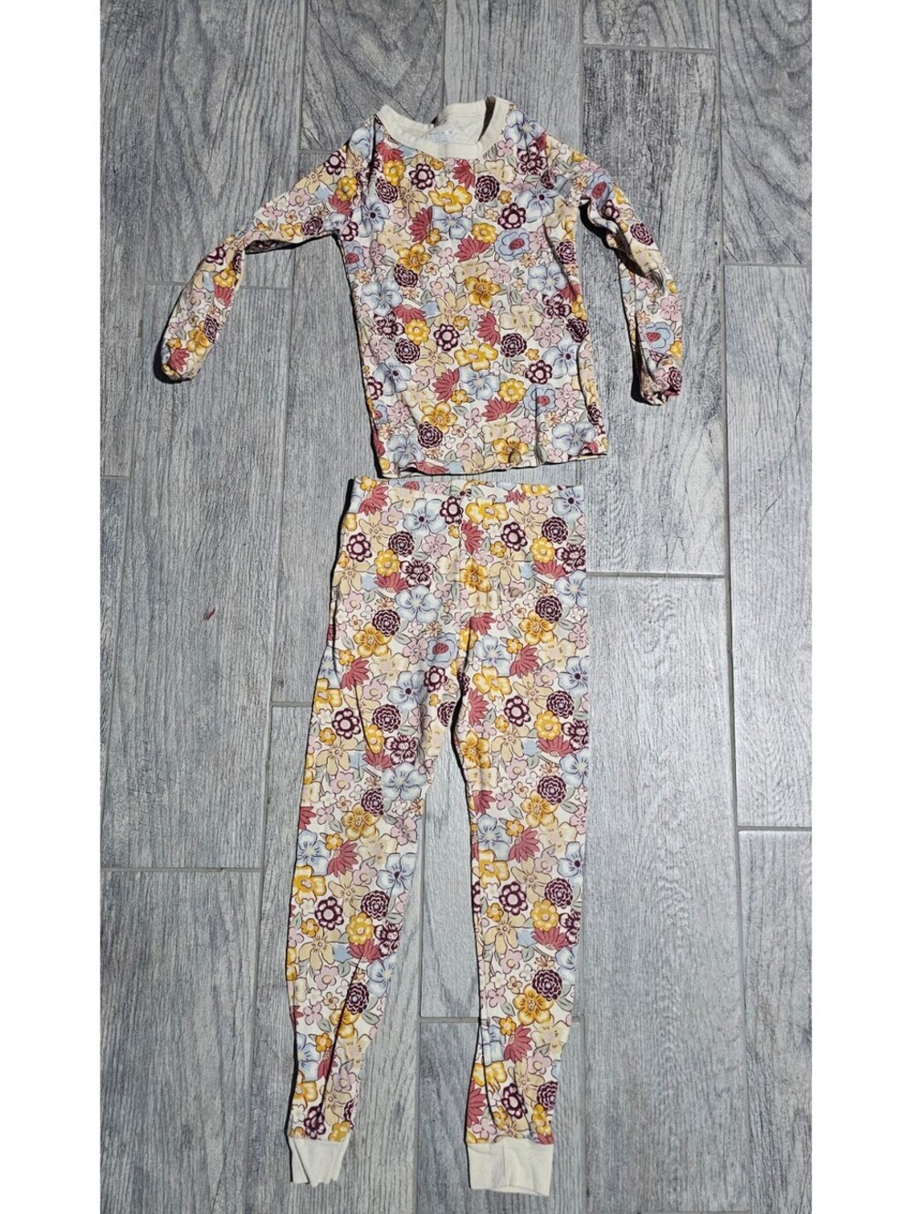 (2pc) Girl's Member's Mark Floral Pajama Set Size 6 Snug Fit Organic Cotton